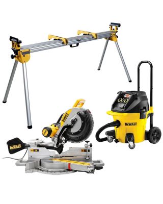 DeWALT DWS780 afkortzaag + onderstel en bouwstofzuiger