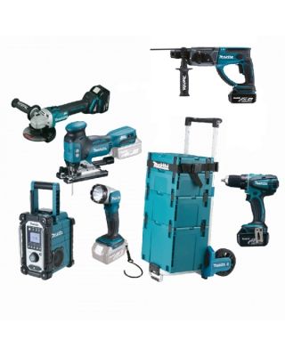 Makita DLX7007TJ combiset 6-delig - 18V 5,0Ah + Mbox koffers en trolleyMbox 