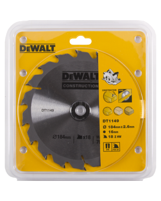 DeWALT DT1149 cirkelzaagblad hout 184mm 18 tands 