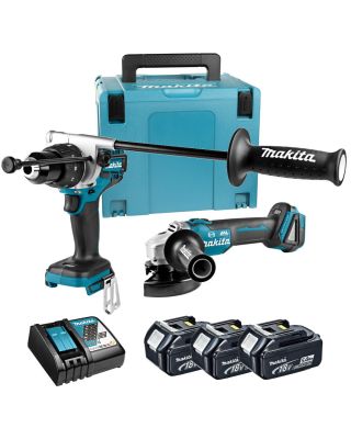 Makita DLX2157TJ1 set accuklopboormachine en haakse slijper - 18V 5,0Ah + Mbox