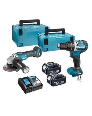 Makita DLX2179TJ1 set klopboor en haakse slijper 18V 5,0Ah