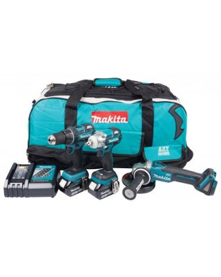 Makita DLX3035T combiset met accuboormachine, slagmoersleutel en haakse slijper