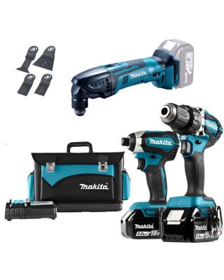 Makita DLX3091 combiset 3-delig - 2x 18V 5,0Ah + koffer