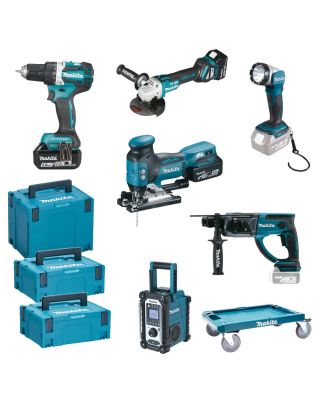Makita DLX6087TJ1 combiset 6-delig - 3x 18V 5,0Ah + Mbox en trolley