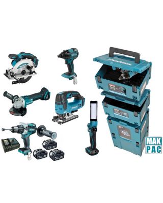 Makita DLX7100J combiset 6-delig - 18V 5,0Ah + Mbox koffers