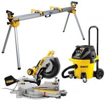 DeWALT DWS780 afkortzaag + onderstel en bouwstofzuiger