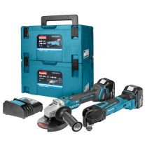 Makita DLX2154TJ1 18V Accu Combiset Haakse Slijper met Multitool 5.0Ah in 2 x Mbox