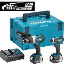 Makita DLX2005TJ 18v accu combopack met DHP458Z & DTD146Z 4.0Ah in MBox 5.0Ah 