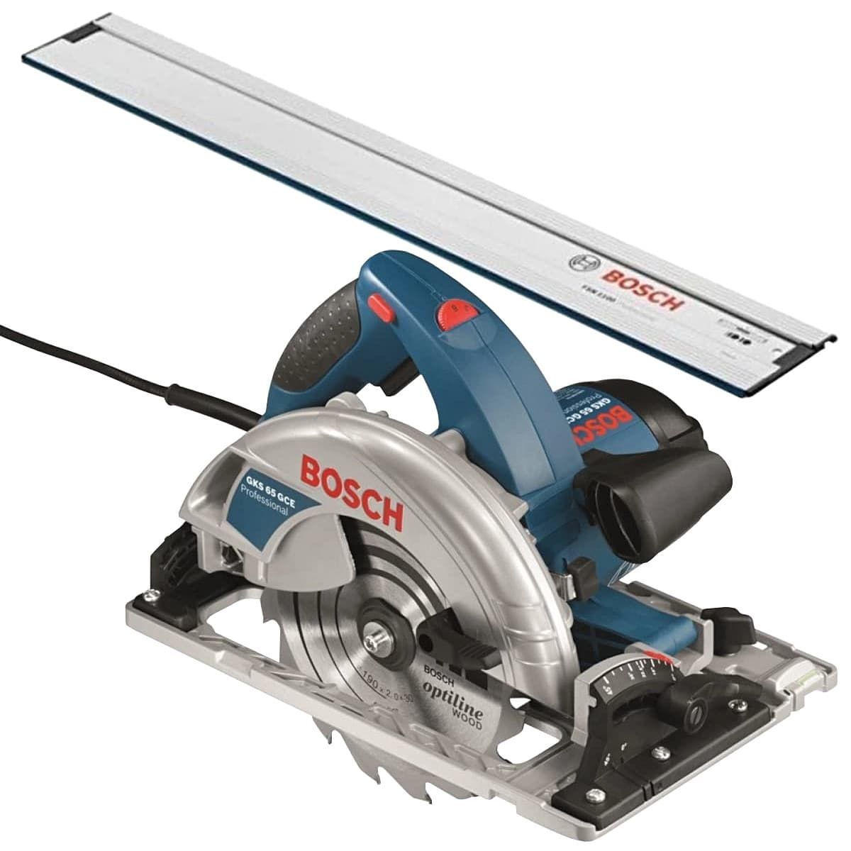 Bosch GKS 65 GCE handcirkelzaag 190 mm 1800W + geleiderail en L-Boxx