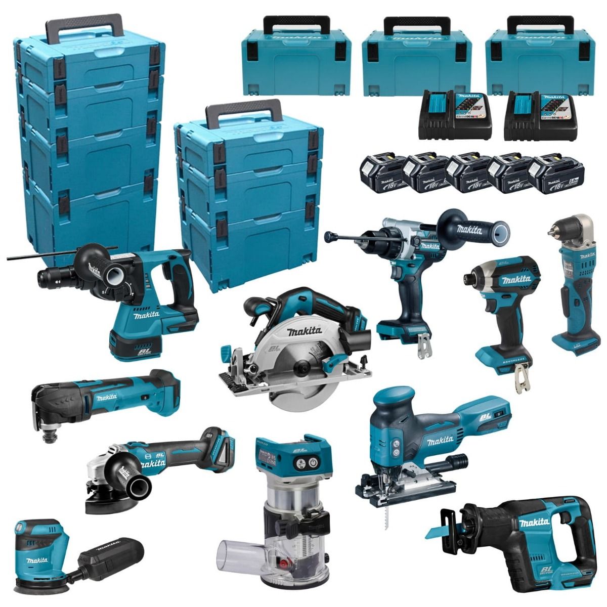 Makita DLX1122JX1 combiset 11-delig - 5x 18V 5,0Ah + Mbox