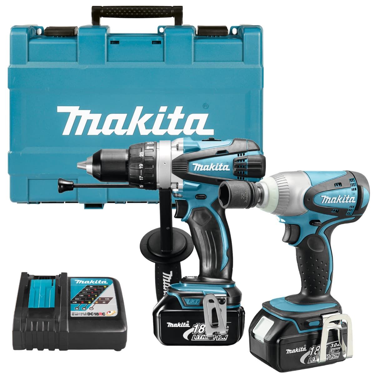 Makita DLX2063 combiset 2-delig - 2x 18V 3,0Ah + koffer