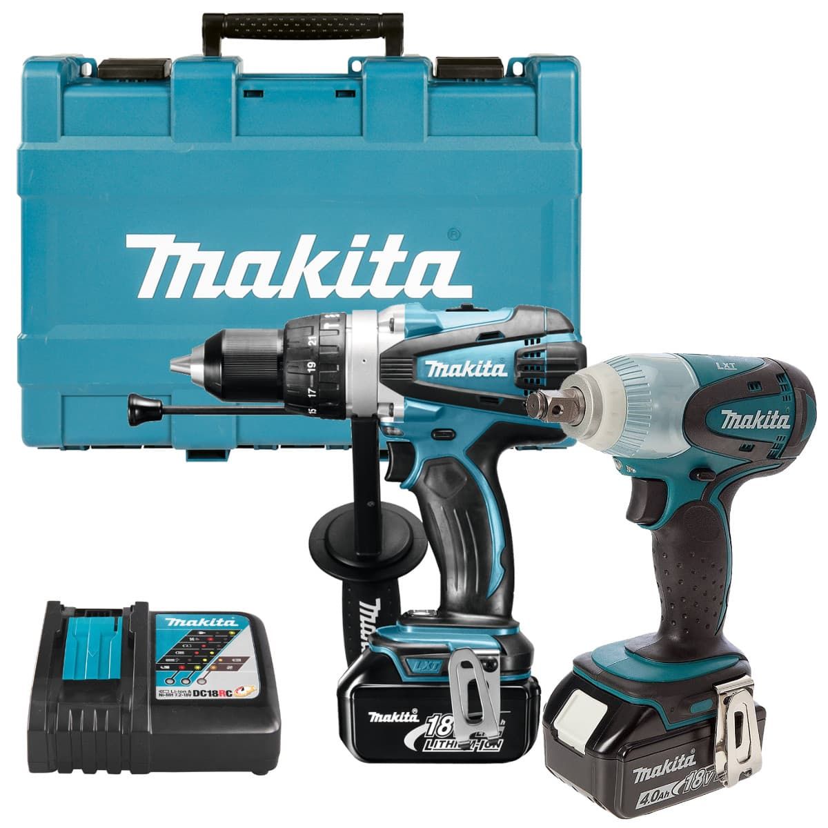 Makita DLX2063M combiset 2-delig - 2x 18V 4,0Ah + koffer