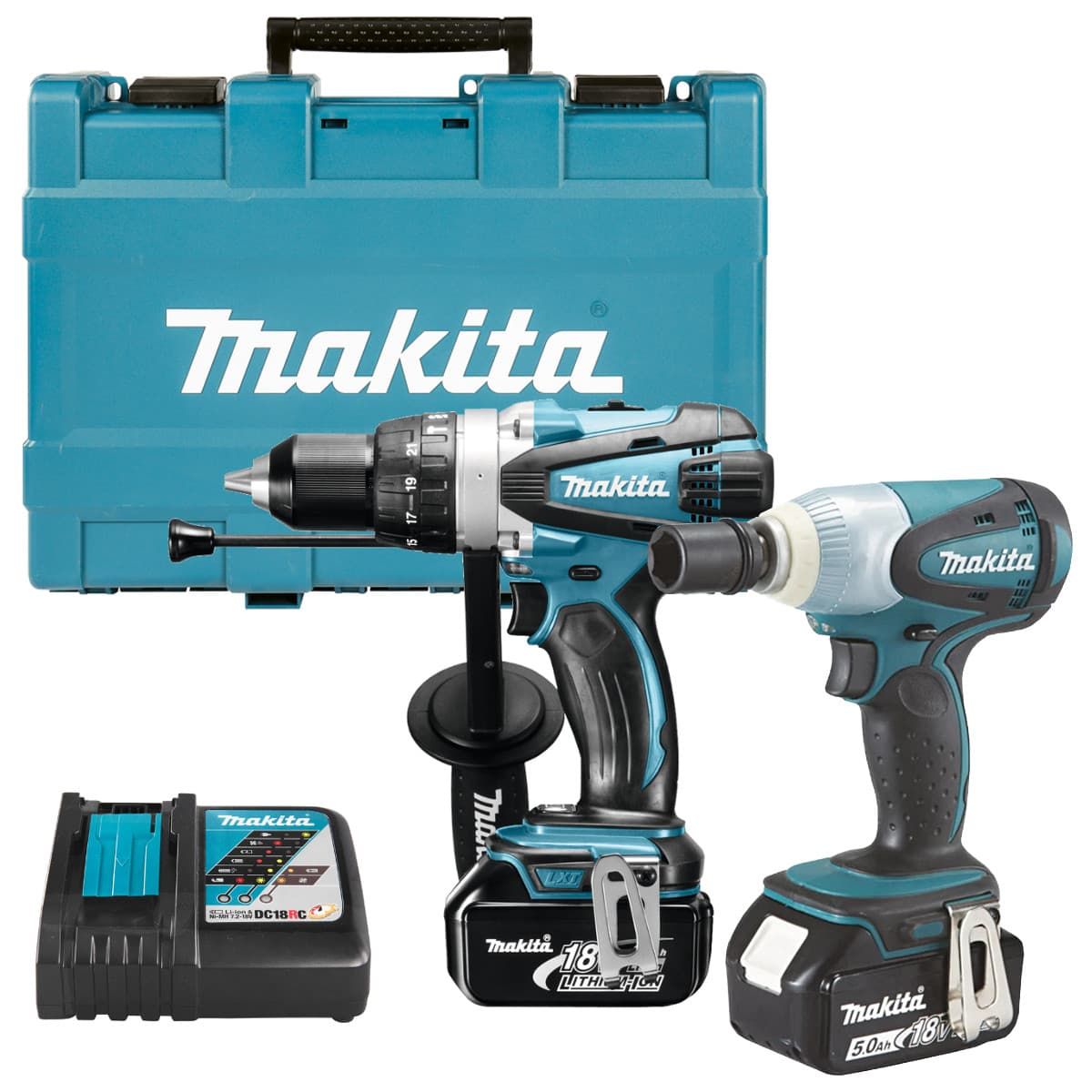 Makita DLX2063T combiset 2-delig - 2x 18V 5,0Ah + koffer