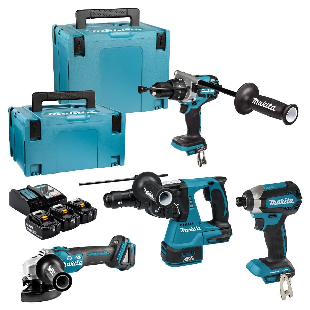 Makita DLX4090TJ1 combiset 4-delig - 3x 18V 5,0Ah + Mbox