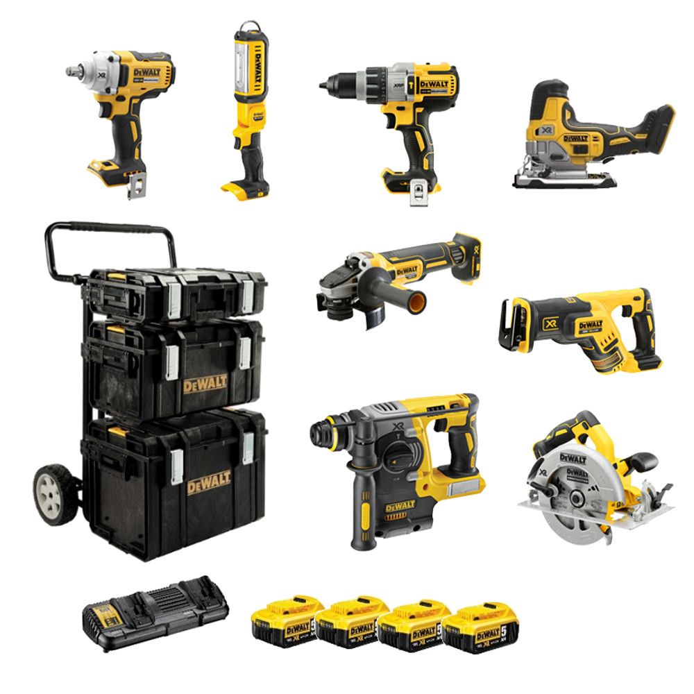 DeWALT DCK856P4 combiset 8-delig - 4x 18V 5,0Ah + Tough box koffers + trolley
