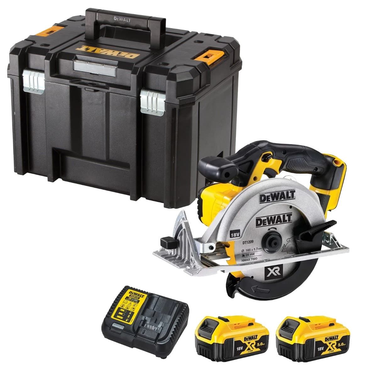 DeWALT DCS391P2 accu cirkelzaag 165 mm 18V 5,0Ah + TSTAK