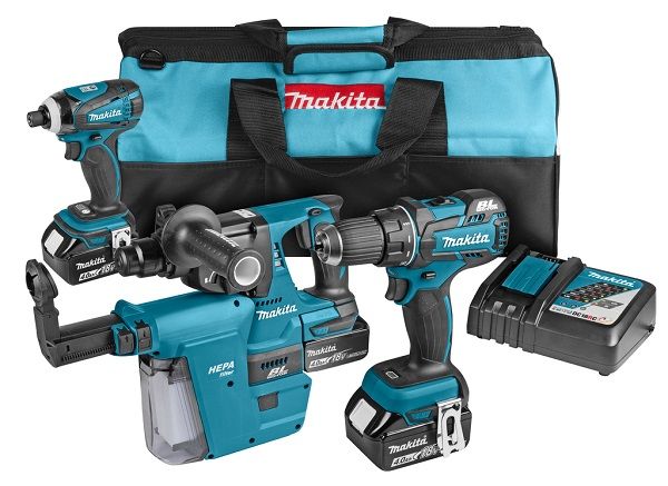 Makita DLX3050MV1 4-delige combiset met 18V 4,0Ah accu's en tas