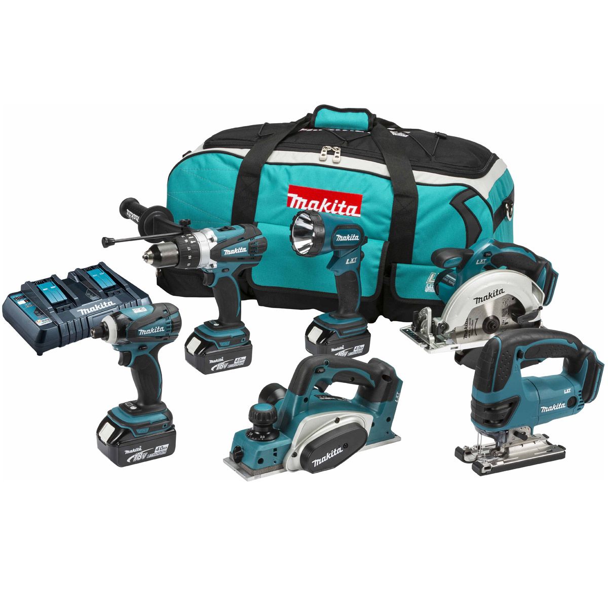 Makita DLX6012PM combiset 6-delig - 18V 4,0Ah + tas