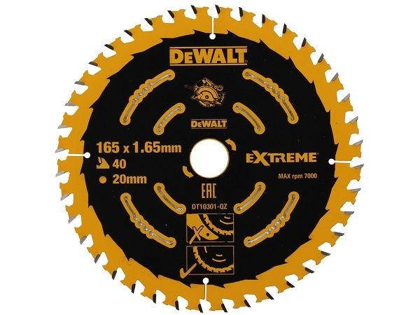 DeWalt DT10301 Extreme Cirkelzaagblad - 165 x 20 x 40T voor hout met nagels