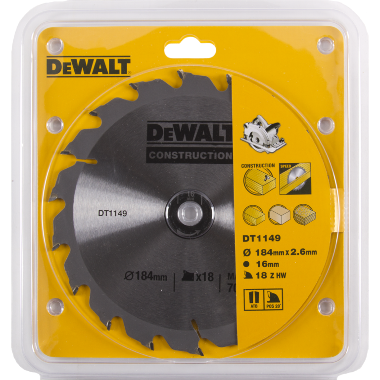 DeWALT DT1149 cirkelzaagblad hout 184mm 18 tands 