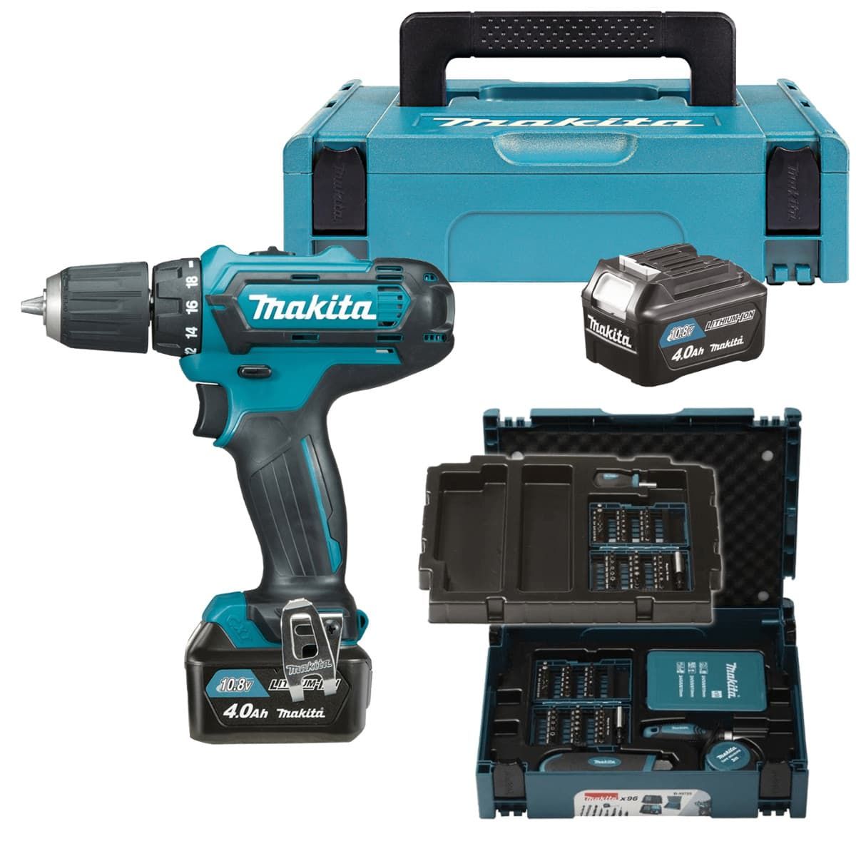 Makita DF331DSMJX1 accu schroefboormachine 10,8V 4,0Ah + boor- en bitset en Mbox