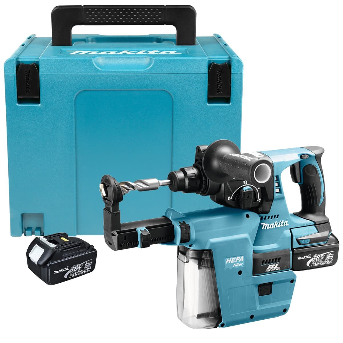 Makita DHR242RFJV accu combihamer SDS plus met stofafzuiging 18V 3,0Ah + Mbox
