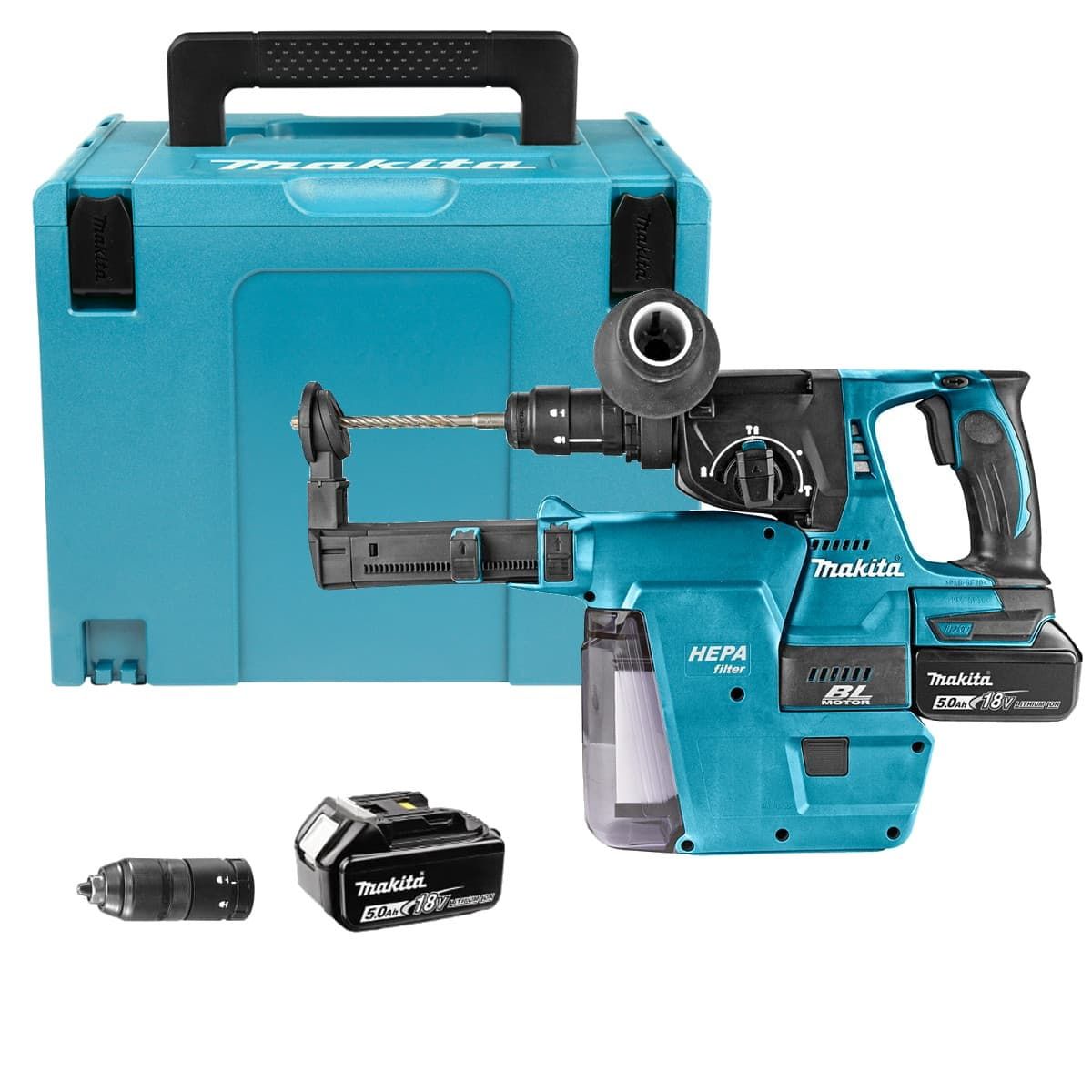Makita DHR243RTJV accu combihamer SDS plus met stofafzuiging 18V 5,0Ah + Mbox