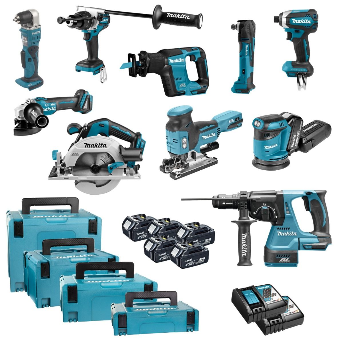 Makita DLX1012TJ1 combiset 10-delig - 18V 5,0Ah + koffers