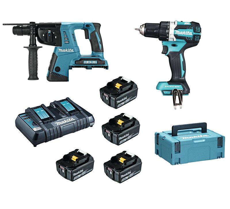 Makita DLX2193PTJ 18V accu boormachine + accu combihamer in Mbox