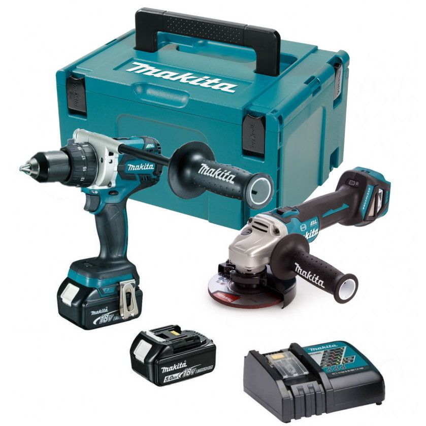 Makita DLX2255TJ set accuboor en haakse slijper - 18V 5,0Ah + Mbox koffer