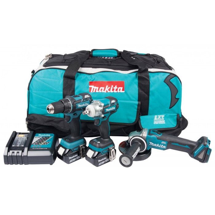 Makita DLX3035T combiset met accuboormachine, slagmoersleutel en haakse slijper