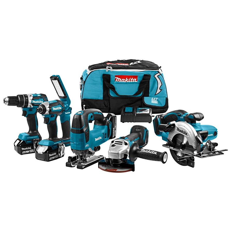 Makita DLX6082T combiset 6-delig - 3x 18V 5,0Ah + tas