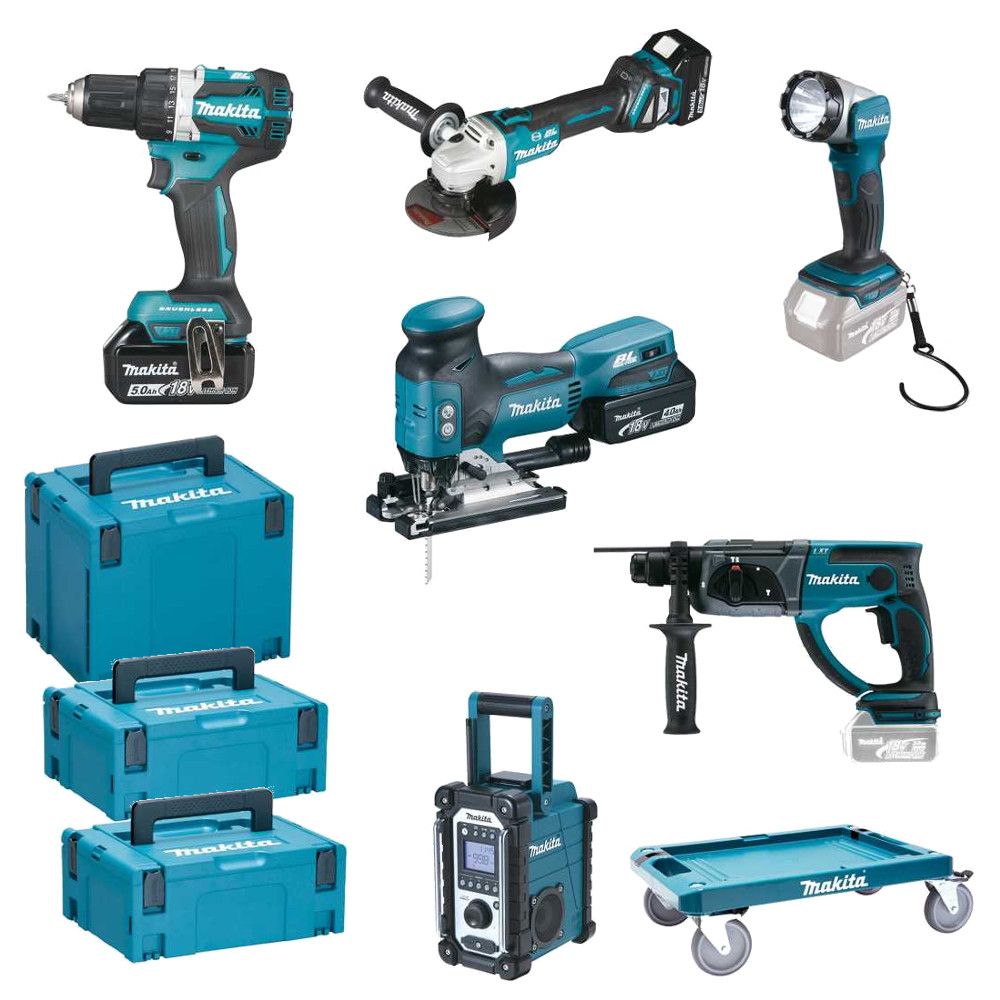 Makita DLX6087TJ1 combiset 6-delig - 3x 18V 5,0Ah + Mbox en trolley