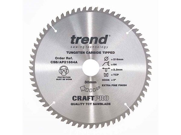 Trend CSB / AP21664A Zaagblad voor Aluminium en PVC 216mm 30mm 64T 