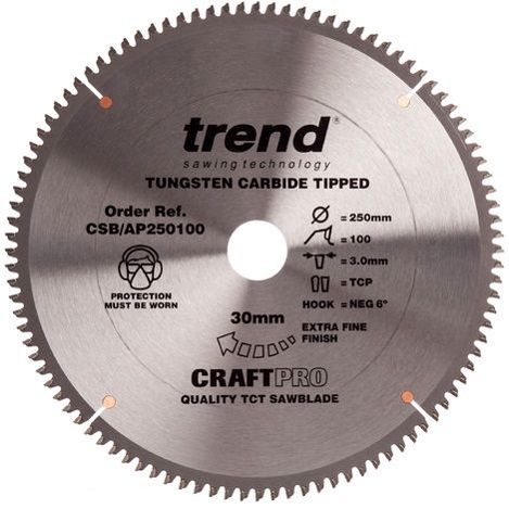 Trend CSB / AP250100 Zaagblad voor Aluminium en PVC 250mm 30mm 100T 